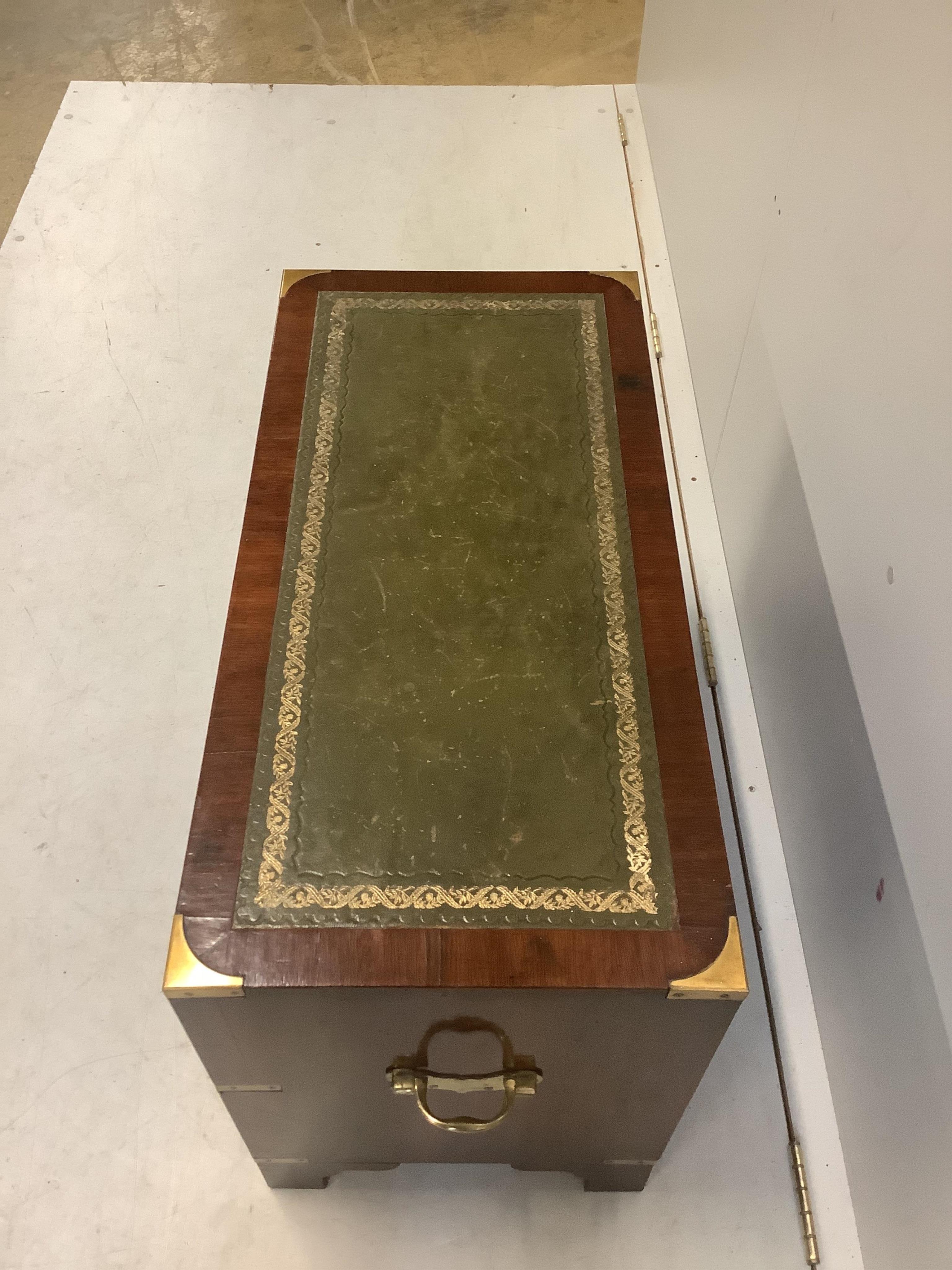A military style mahogany leather topped two drawer chest, width 76cm, depth 36cm, height 52cm. Condition - fair to good
